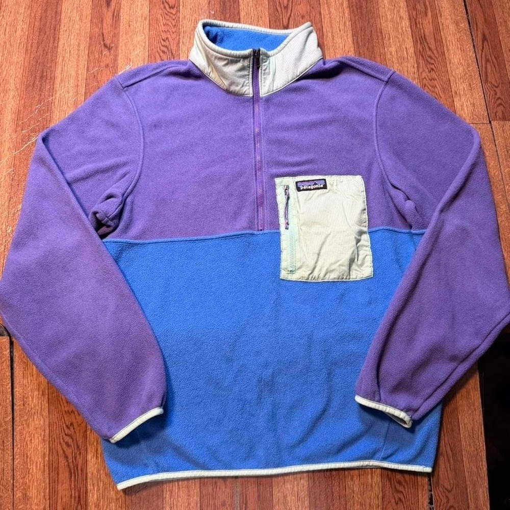 Patagonia Men's Blue Purple Block Microdini 1/2 Fleece Jacket Medium